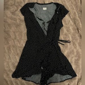 Garage black polka dot wrap romper